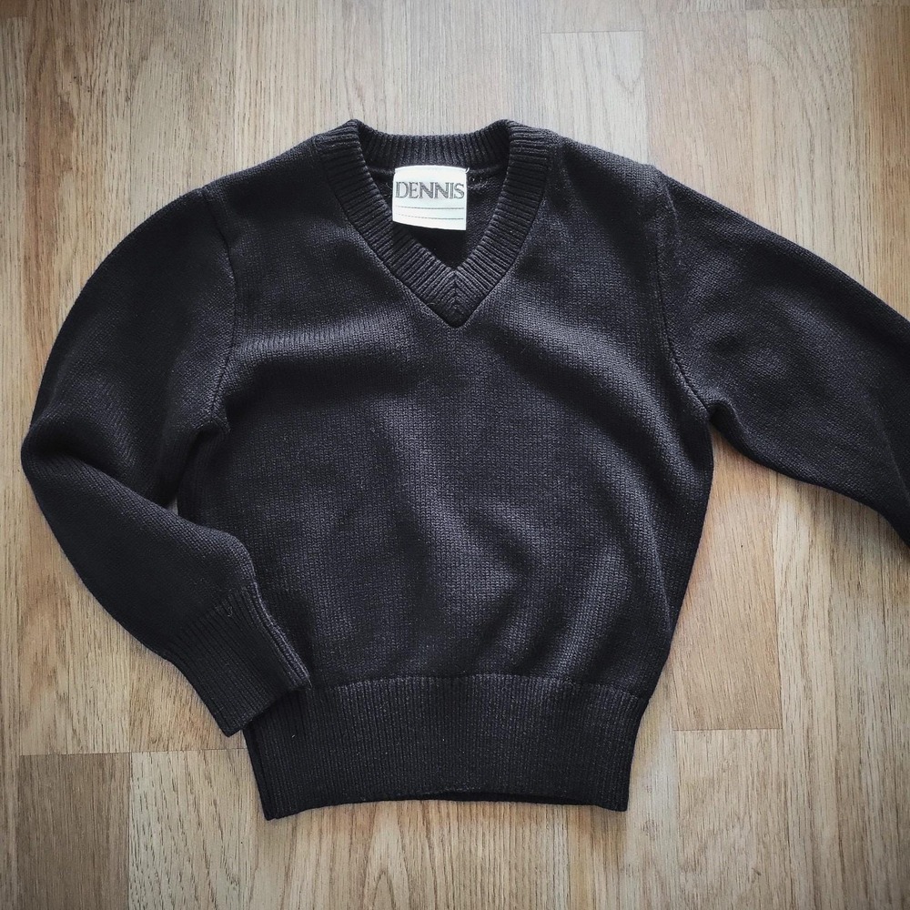 Dennis Uniform Sweater Black Church School Vneck Pullover Boys YXS